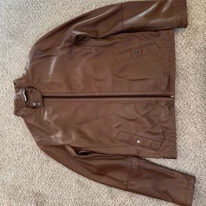 Cole Haan Mens Leather Jacket Brown Size Large
